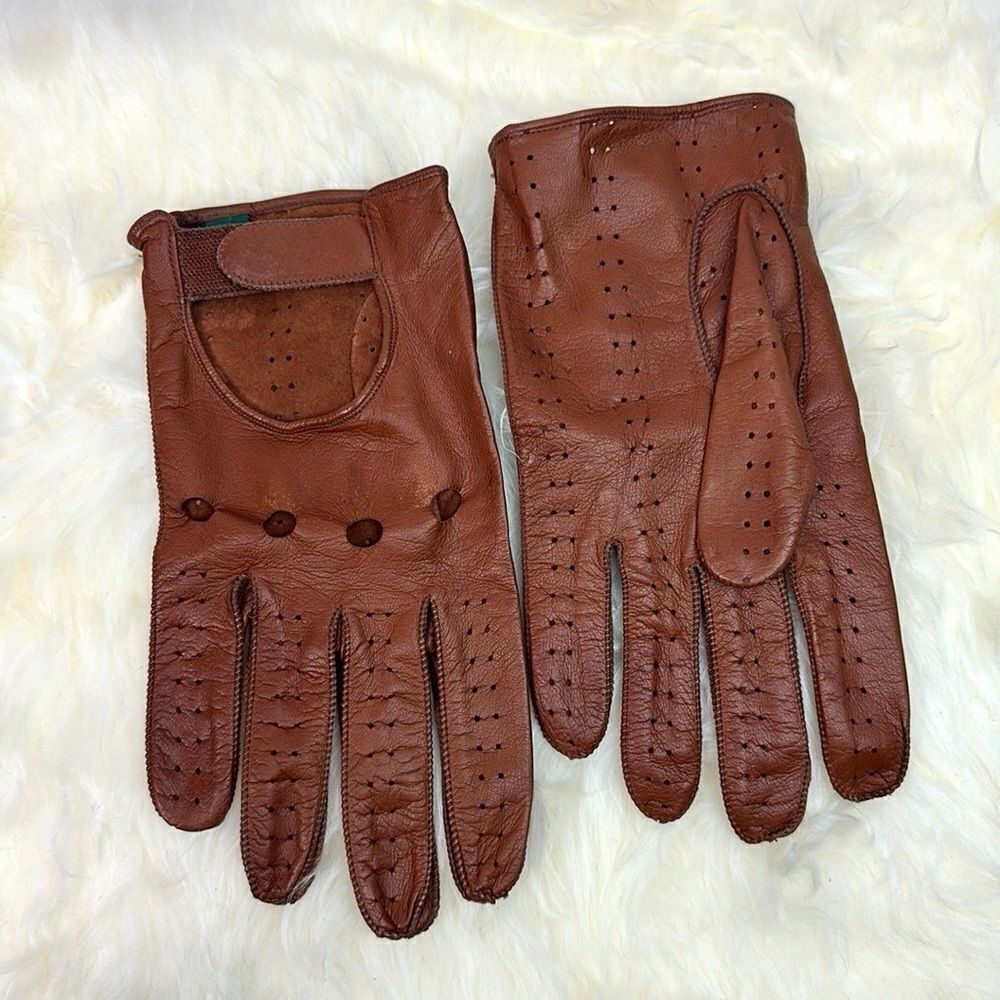 Sermoneta Gloves Italy Driving Gloves Cognac Brown Soft Leather Men’s 9 1/2